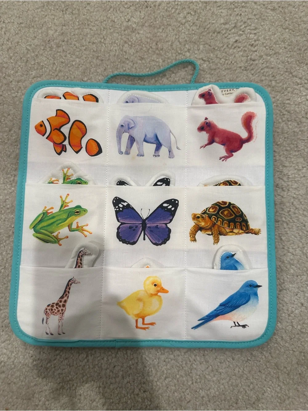 Children's Animal Matching Mat with Turquoise Trim and Wooden Color Stacker